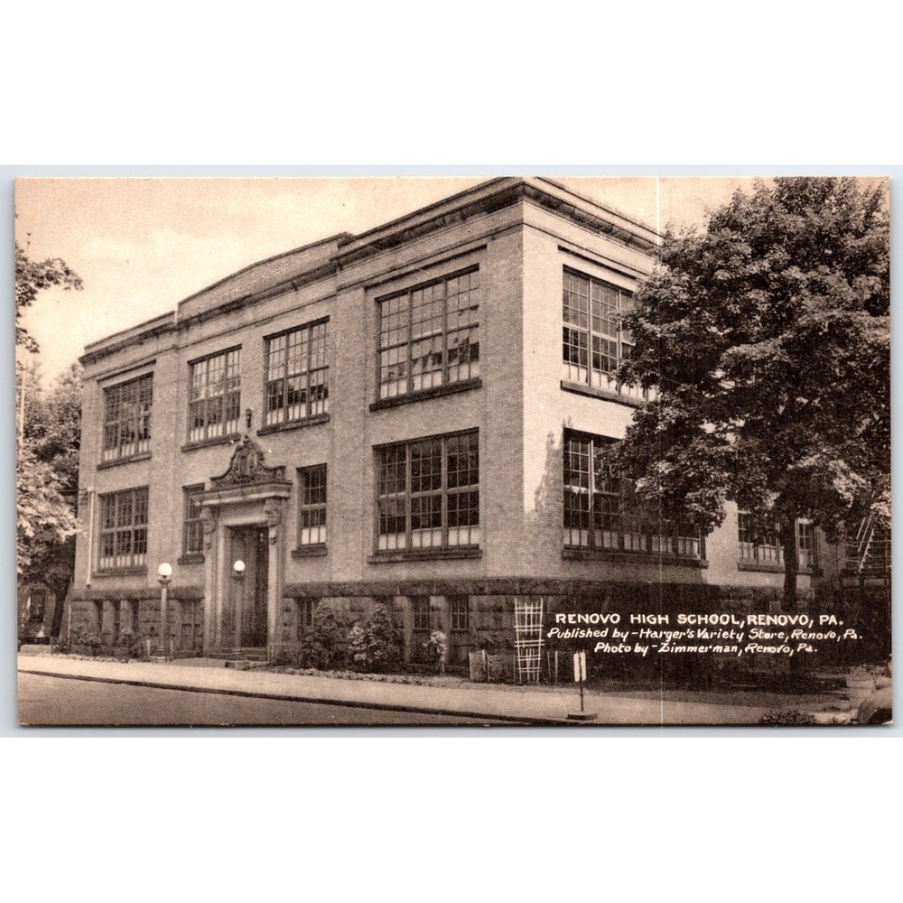 Renovo High School Pennsylvania Postcard Harger's Variety Store Sepia PA VTG UNP